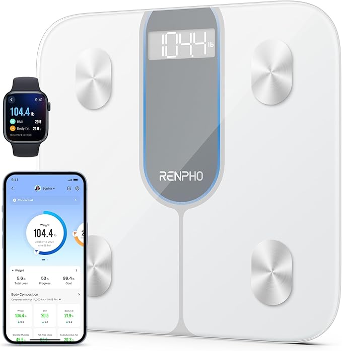 RENPHO Smart Scale for Body Weight 440lb, FSA HSA Eligible, Digital Bathroom Scale for Body Fat, Bluetooth Accurate Body Composition Weighing Machine with App, Elis 1C