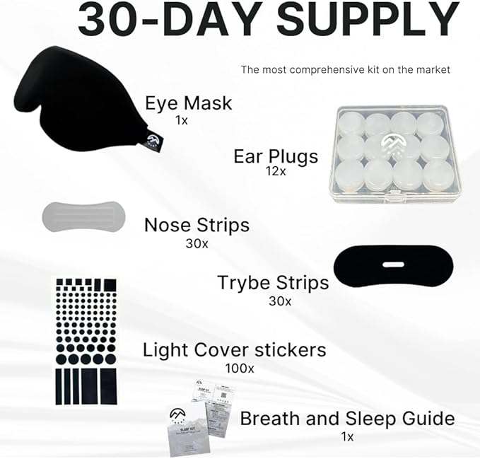 Sleep Kit, Sleep Mask, Ear Plugs, Nose Strips, and Light Covers for Travel. Sleep kit Bag and Breath and Sleep Guide for Travel, Hotels, Camping or Home (Sleep Kit) (Sleep Kit)
