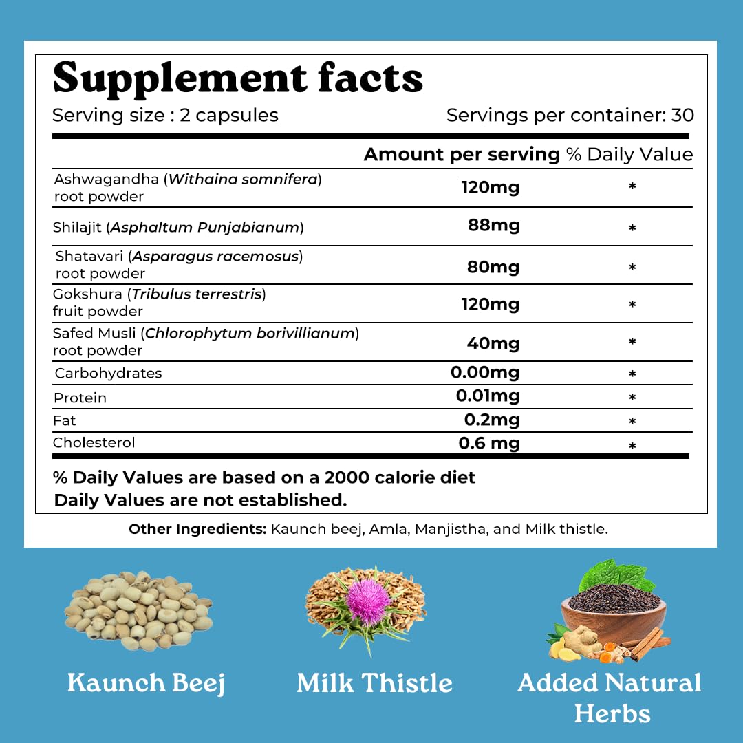 mars by GHC VitaSteron Capsules | Ashwagandha, Shilajit, Gokshura, Shatavari, Safed Musli & Kaunch Beej Blend | Herbal Capsule Formula | Daily Wellness Supplement | 60 Capsules