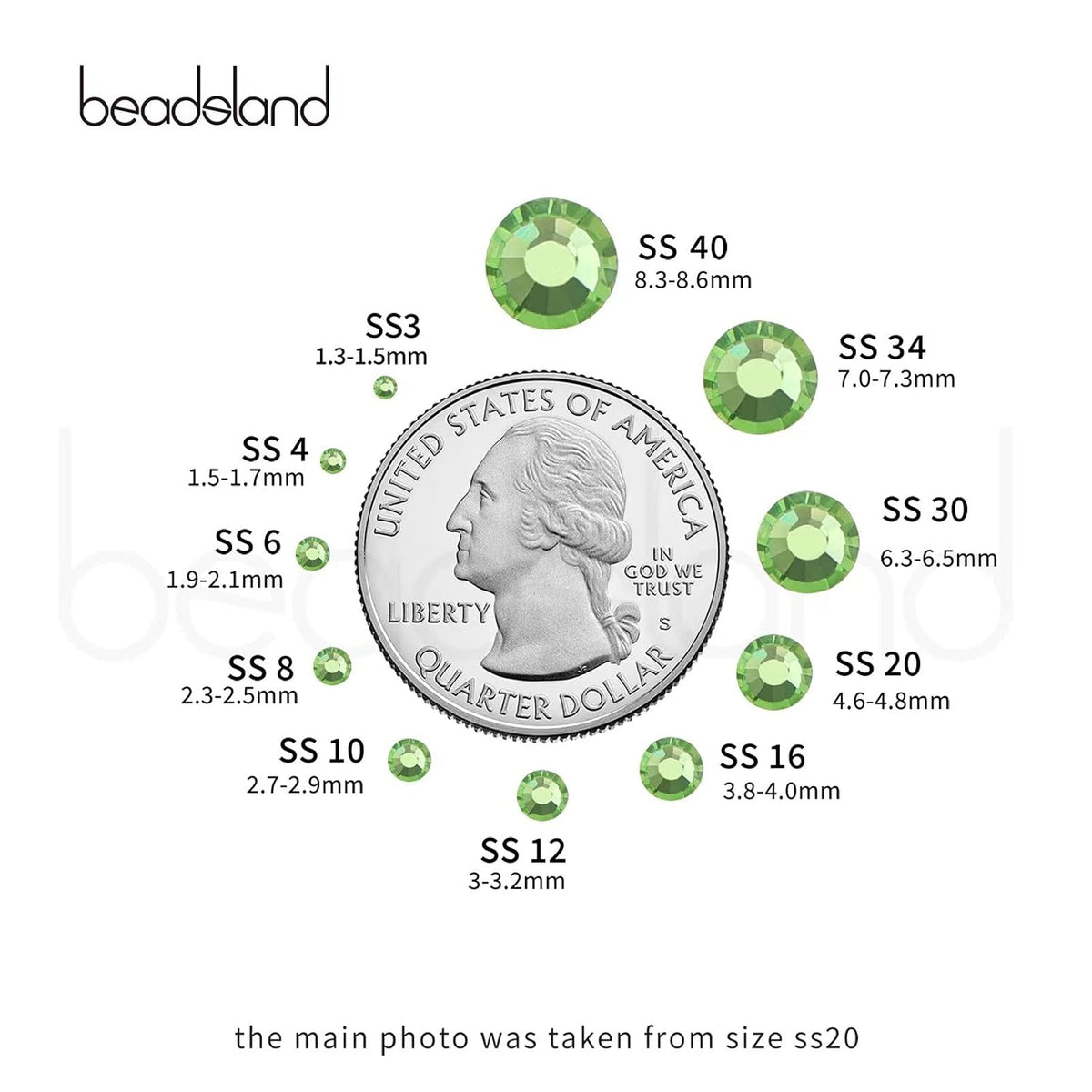 Beadsland 144pcs Flat Back Crystal Rhinestones Round Gems for Nail Art and Craft Glue Fix, Light Green, SS40, 8.4-8.7mm