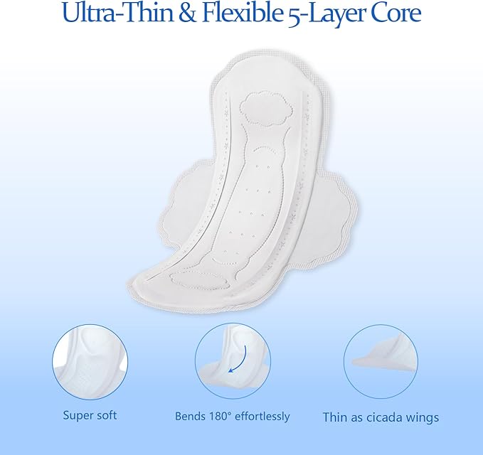 Ultra-Thin Pads for Women, Regular Daily Sanitary Pads, Breathable & Unscented Period Pad with Wings, Long-Lasting Freshness Feminine Care Menstrual Pad -16 Count