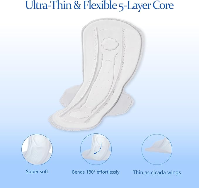 Large Pads for Women with Wings,Unscented & Breathable Menstrual Pad,Heavy Absorbency Period Pads,Soft & Comfortable Feminine Care - 6 Count