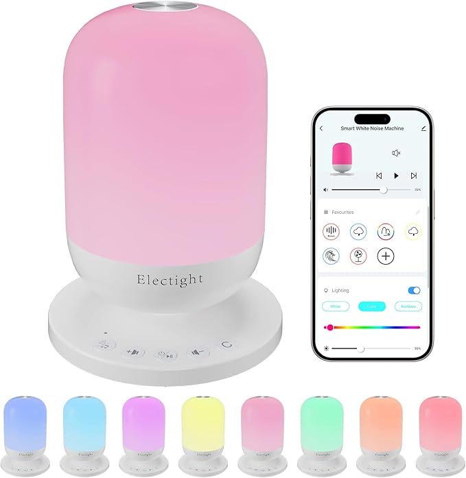 White Noise Machine, Baby Sound Machine with Night Light, 34 Soothing Sleep Sounds App Control, 7 Colors Nightlight with Timer, Wi-Fi White Noise Sound Machine for Adult Baby Sleep Travel