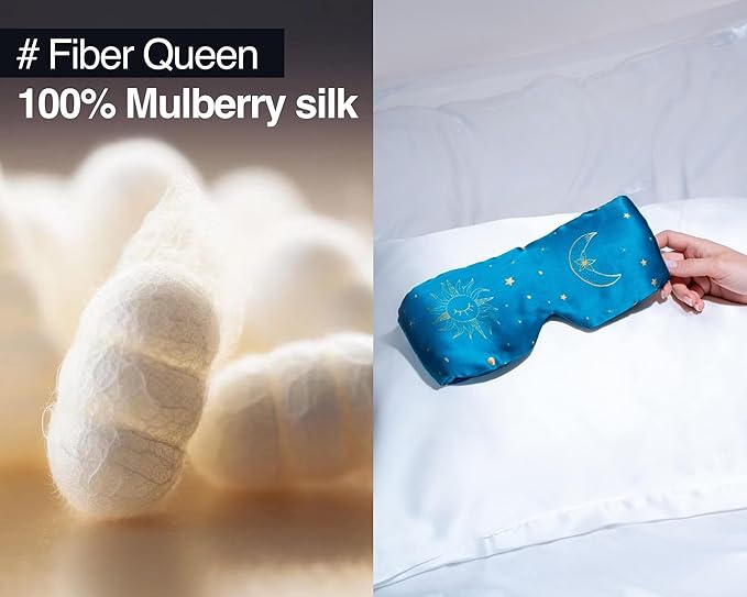 Fleur&Yang Silk Sleep Mask, Adjustable Blackout Sleeping Mask for Men Women, Soft Breathable 100% Mulberry Silk Fabric, Cooling Eye Cover Blindfold for DeepSleep or Meditation(Luna)