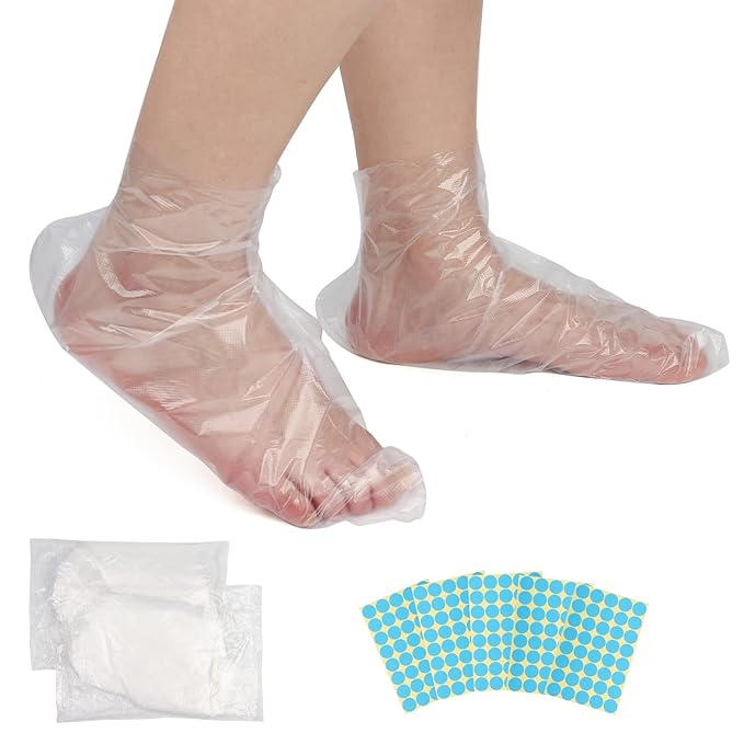 Segbeauty Paraffin Wax Liners for Foot, 200 Counts Plastic Foot Bags, Paraffin Bath Socks Liners Hot Wax thera-py Bath Booties Covers with 200 Snug Closure Stickers for Paraffin Wax Machine