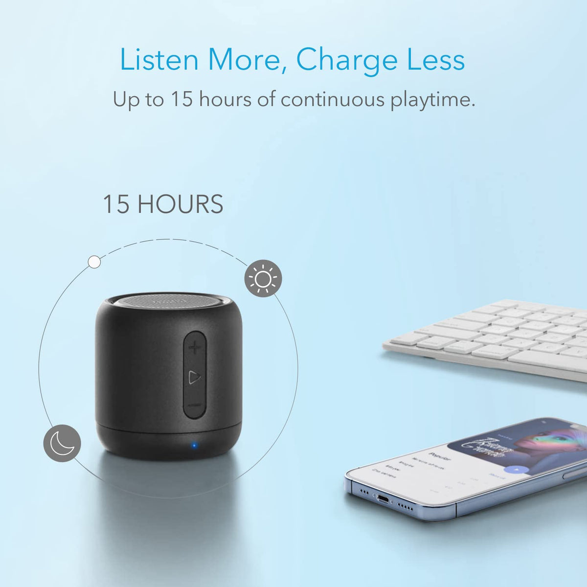 Soundcore Anker Mini, Super-Portable Bluetooth Speaker with FM Radio, 15-Hour Playtime, 66 ft Bluetooth Range, Enhanced Bass, Noise-Cancelling Microphone for Leisure and Work Use