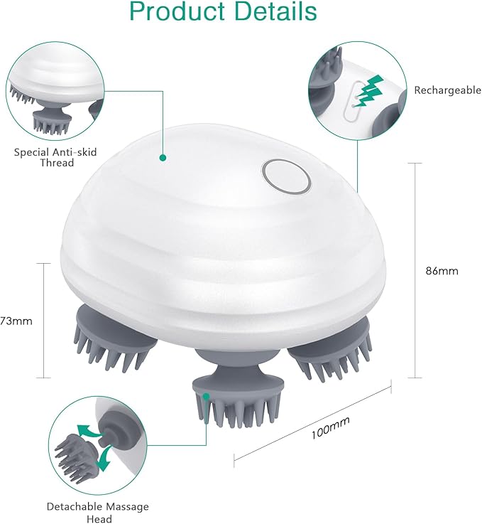 ORIA Electric Scalp Massager, Electric Pet Massager for Cat and Dog, Portable Rechargeable Head Massager with 5 Modes, 8 Detachable Heads, 96 Massage Nodes, IPX7 Waterproof, for Full Body Use