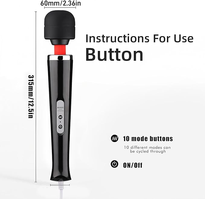 Power Handheld Wand Massager Tool, Electric Back Massage, Deep Tissue Muscle Vibrating Massager, Personal Vibration Massage Device,10 Modes Speed (Black)
