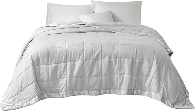 Madison Park Cambria Down Alternative Blanket, Premium 3M Scotchgard Moisture Wicking Treatment, Lightweight and Soft Bed Cover For Summer with Satin Trim, Oversized Full/Queen Gray