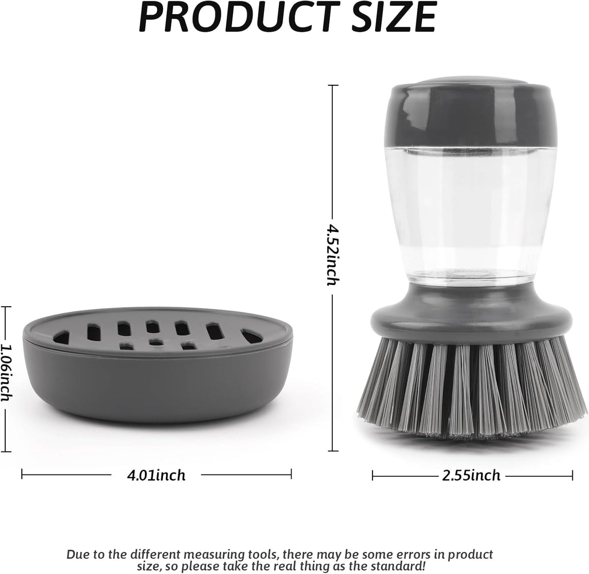 Palm Dish Brush with Soap Draining Tray Dispenser Kitchen Scrub Brush for Kitchen Dishes Pots Pans Sink Cleaning