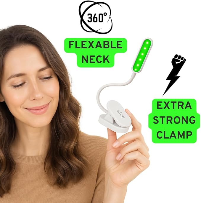 Green Light Therapy Lamp for Migraine, Anxiety & Insomnia Relief – Clip-On, Flicker-Free 520 nm LED with Adjustable Brightness | USB Rechargeable & Portable Sleep Aid