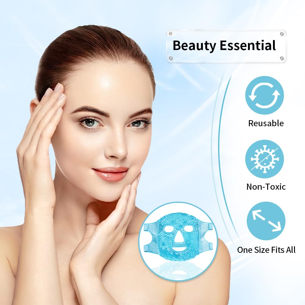 Cold Face Eye Masks Ice Face Mask Hot Cold Compress For Dark Circles, Puffiness, Migraines, Headache, Stress, Redness, Cooling Face Masks For Women Man, Skin Care