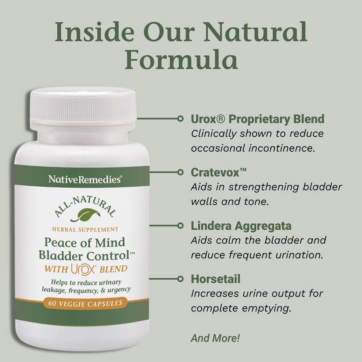 Native Remedies Bladder Control Supplements - Peace of Mind with Urox - Bladder Support for Women & Men, for Overactive Bladders Health - Reduce Nighttime Urination - Non-GMO Vegan Capsules (60 Count)