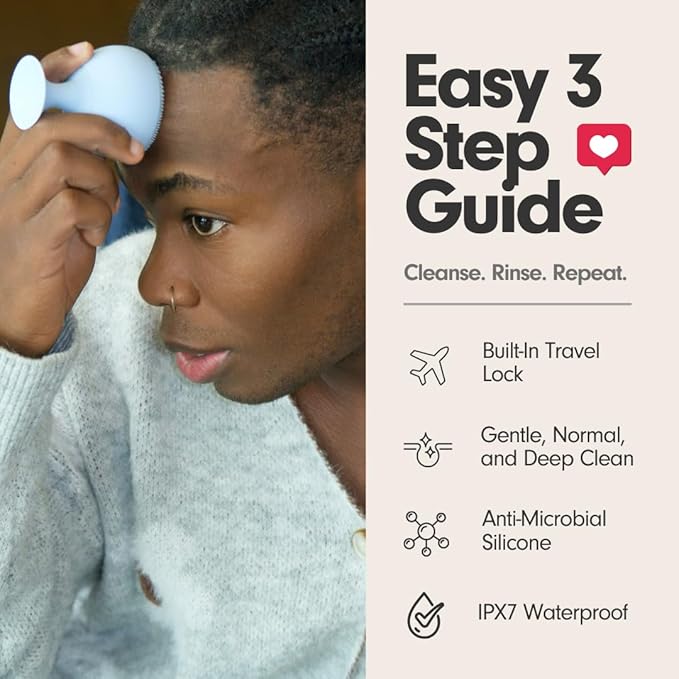 Sxnse Palm Silicone Face Scrubber – Compact Electric Facial Cleansing Brush for Acne, Pores & Makeup – Waterproof Face Exfoliator with 3 Speeds – Rechargeable Skincare Tool for Sensitive Skin (Arctic)