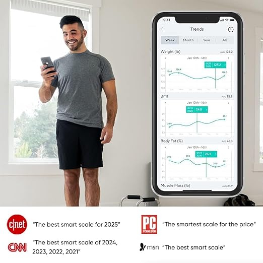 Wyze Smart Scale X - FSA/HSA Eligible - Digital Bathroom Scale for Body Weight, BMI, Body Fat, Muscle Mass, Heart Rate Monitor | Sync with Health Apps | for People, Baby & Pet, 400 lbs (Black)