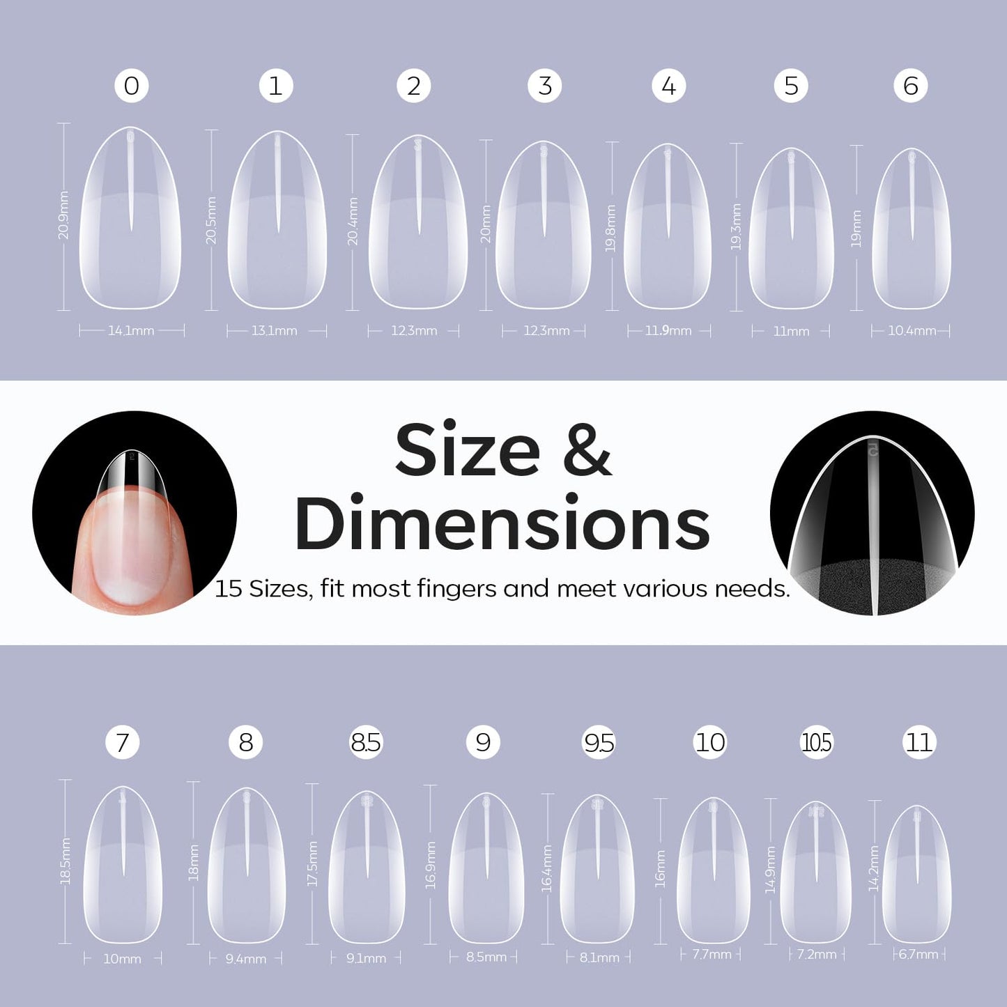 Modelones Short Almond Fake Nail Tips - 510Pcs Gel Tips Pre-shaped Half Matte Full Cover Clear Acrylic Gel Kit False Press on Nails for Extension DIY Salon 15Sizes