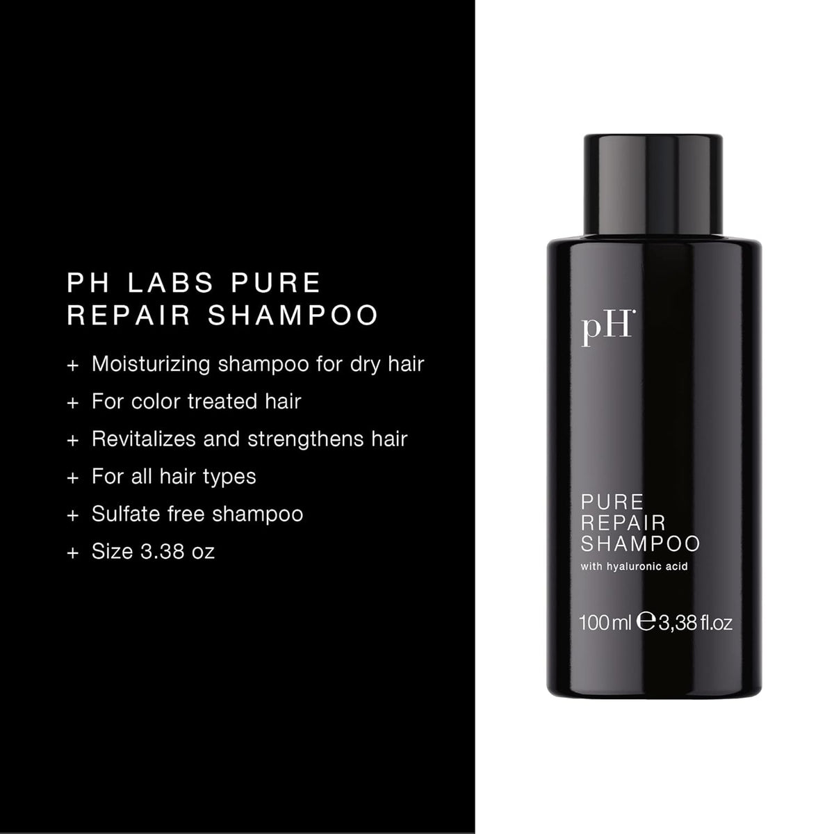 pH PURE HAIR Repair Moisturizing Shampoo 3.38 Oz - Hydrating Shampoo for Dry, Damaged & Color-Treated Hair - Revitalizing, Nourishing Formula to Restore Softness, Shine & Strength