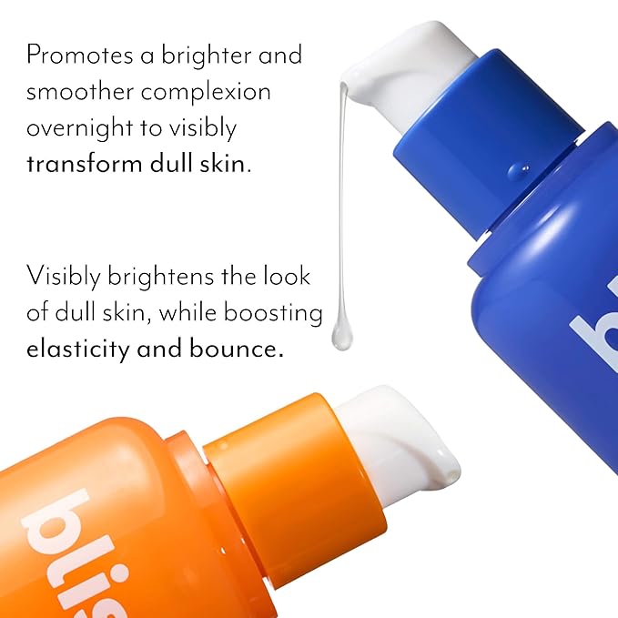 Bliss Vitamin C Bright Idea + Glycolic Acid Renew & Smooth Day and Night Serum Duo | Anti-Aging and Brightening Face Serums Duo for Bright, Smooth & Firm Skin | Vegan, Clean & Cruelty-Free | 2x1 Fl Oz