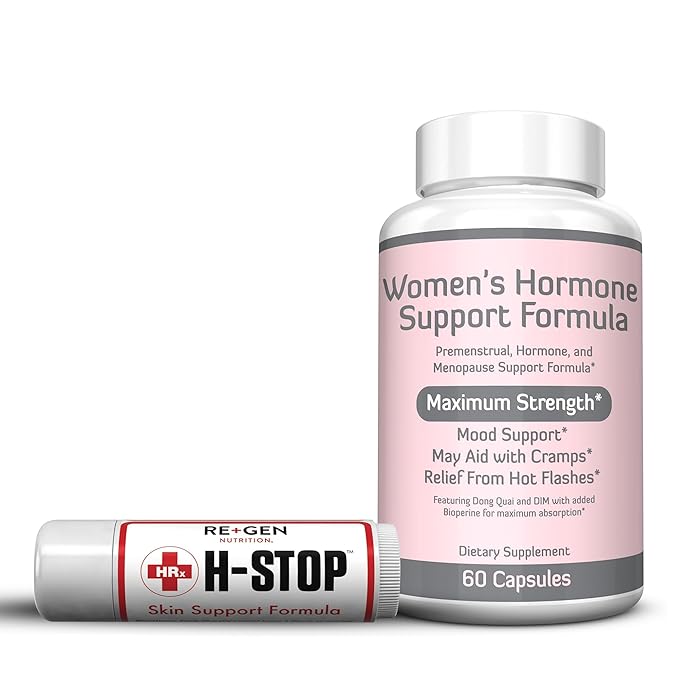 Re+Gen Nutrition H Stop Lip Balm & Women's Hormone Balance Support with Shea Butter, Tea Tree, Vitamin E, Lemon Balm, Mood Swings and More for Clear and Healthy Skin, Discreet Blister Support Moisturi