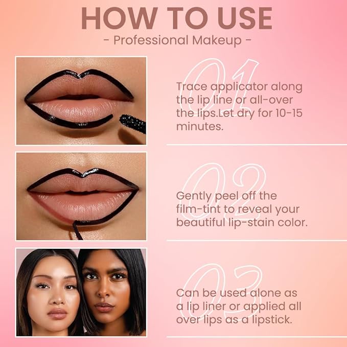 Matte Lip Stain Peel Off Lip Liner, Brownish Red Peel Off Lip Stain Tattoo,Long Lasting & Waterproof Peel Off Lip Gloss Lip Liner,Transfer-Proof All Skin Types.0.12 fl oz #03