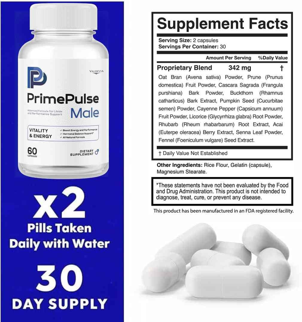 Valdivia (3 Pack) Prime Pulse Male - Official PrimePulse Men Supplement, Maximum Strength Energy Support, Natural Advanced Formula for Overall Health & Wellness, 180 Capsules for 3 Months