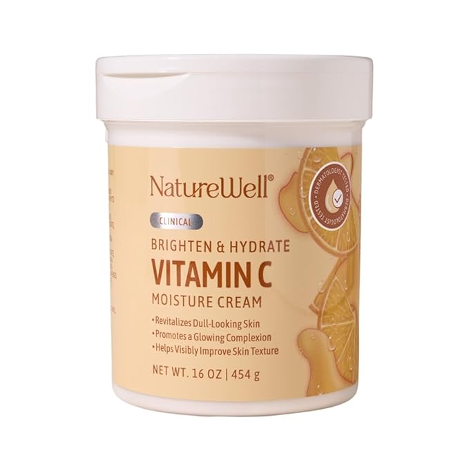 NATURE WELL Clinical Vitamin C 16oz & Collagen Peptide 10oz Moisturizing Cream Bundle for Face, Body, & Hands, Plump & Nourish, Brighten & Smooth, Provides Intense Hydration For Dry & Dull Skin