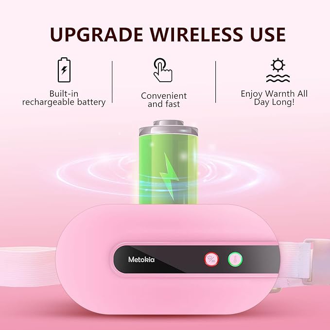 Portable Cordless Heating Pad, Heating Pad for Back Pain with 3 Heat Levels & 3 Vibration Massage Modes, Portable Electric Fast Heating Belly Wrap Belt for Women and Girl(Pink)