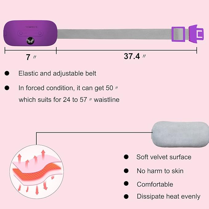 Portable Cordless Heating Pad, Electric Waist Belt Device,Fast Heating Pad with 3 Heat Levels and 3 Vibration Massage Modes, Back or Belly Heating Pad for Women and Girl(Purple)