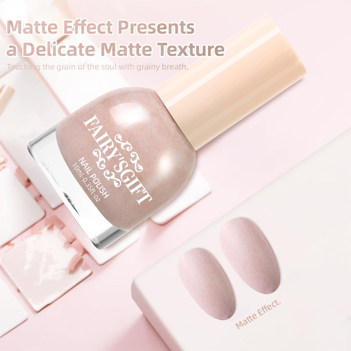 Matte Nail Polish Air Dry Nail Lacquer for Nail Art Varnish, Mist Effect Matte Finish Velvet Nail Polish, 0.35 fl oz (Light Gray-07, 10 ML)