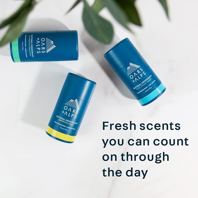 Oars + Alps Aluminum Free Deodorant for Men and Women, Dermatologist Tested and Made with Clean Ingredients, Vegan, Fresh Ocean Splash, 2 Pack, 2.6 Oz Each