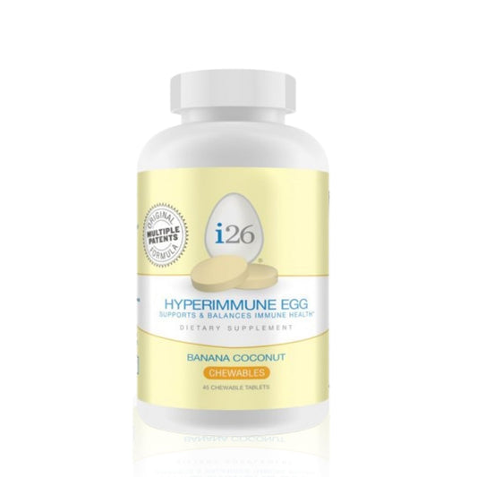 Youngevity i26 Hyperimmune Egg | IgY Max Banana Coconut Chewable | Patented Immune Powerhouse Formula | Flexibility, Gut, Immune Support Supplement | 45 Chewable Tablets