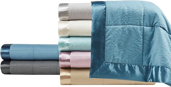 Madison Park Cambria Down Alternative Blanket, Premium 3M Scotchgard Moisture Wicking Treatment, Lightweight and Soft Bed Cover For Summer with Satin Trim, Oversized King Charcoal