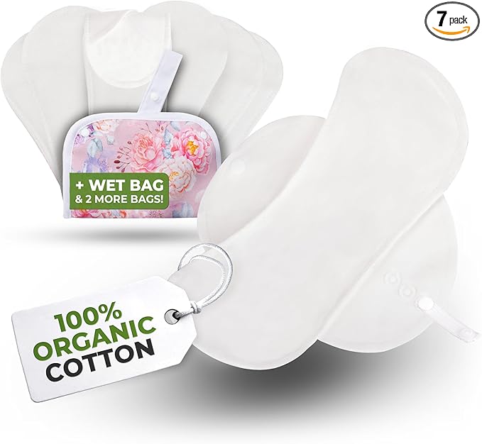Organic Cotton EcoComfort Reusable Panty Liners for Women & Teens (Small, 7-Pack); High-Temp Washable Cloth Liners; Stay Fresh & Dry, for Daily Vaginal Discharge Only; 100% Breathable (no PUL/TPU)