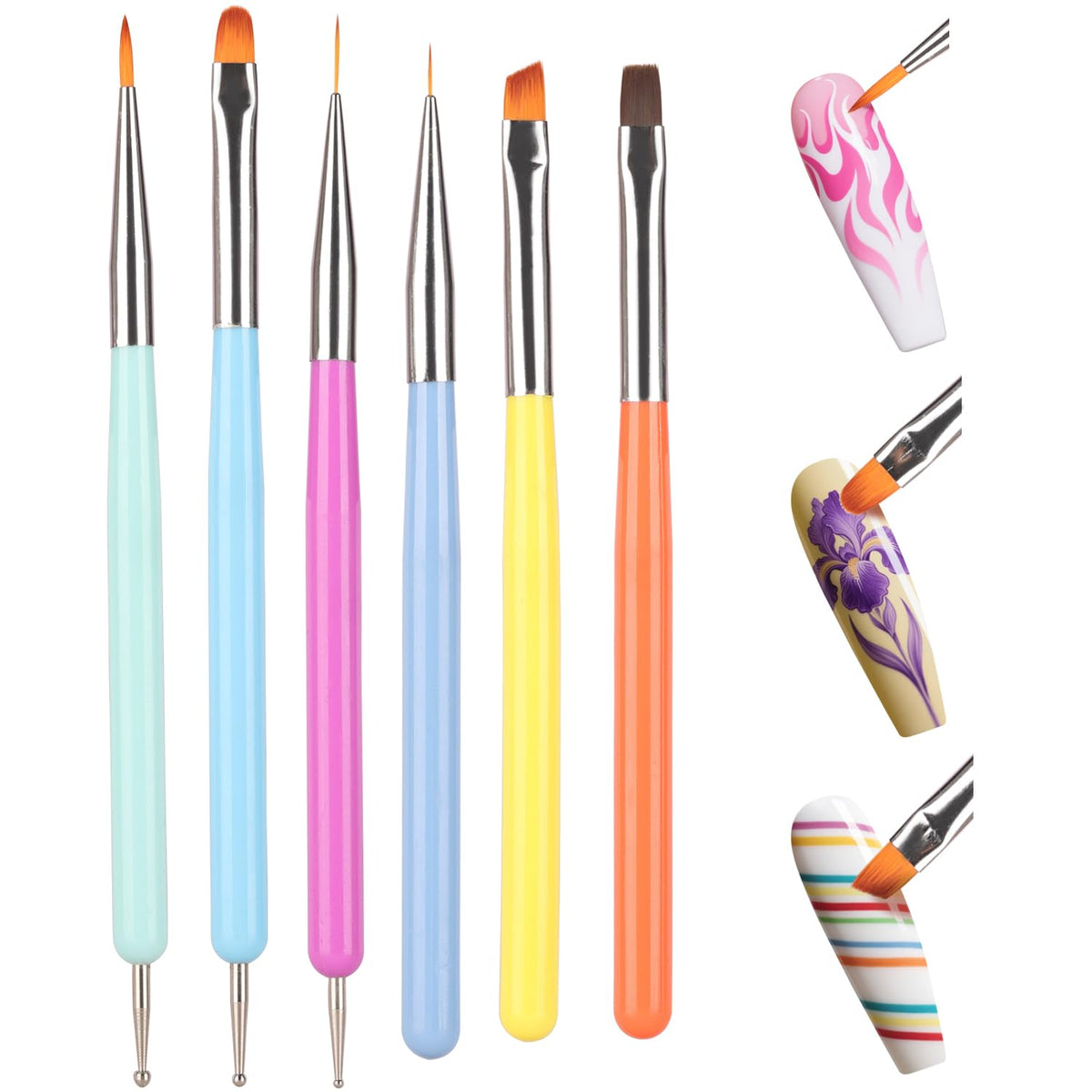 Nail Art Brushes Kit, Multifunctional Nail Brushes for Nail Art Nail Design Brush Gel Nail Brush for Nail Extension Nail Art Liner Brush Dotting Tools for DIY (6PCS Brushes)