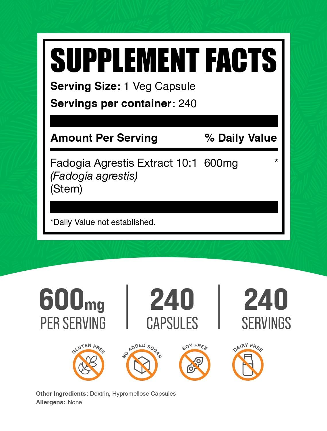 BulkSupplements.com Fadogia Agrestis 600mg Capsules – Energy Boost, Vegan, 1 Capsule per Serving, 240 Veg Capsules (Pack of 1)