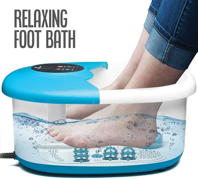 Medical king Foot Spa Massager with Heat, 14 Rollers in Foot Shape - 5 in 1 Foot Bath Massager - Adjustable Heating, Bubbles, Vibration, Pumice Stone, Mini Massage Points