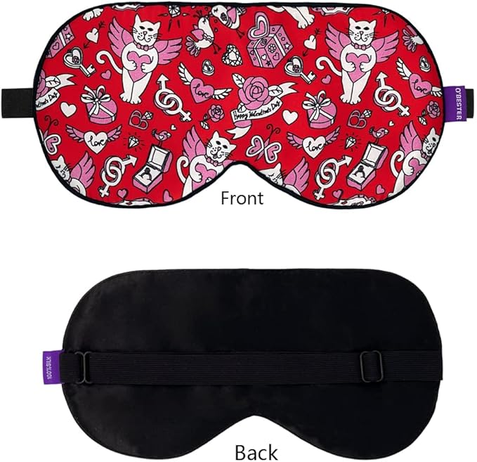 O’Bester Natural Silk Sleep Mask, Comfortable and Super Soft Eye Mask with Adjustable Strap, Ultimate Sleeping Aid, Blindfold, Blocks Light (cat)