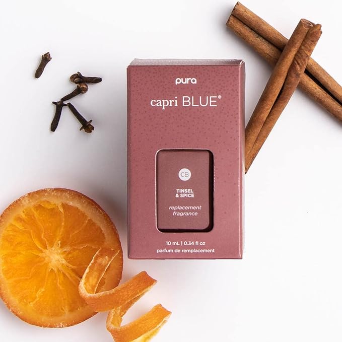 Capri Blue Pura Smart Home Plug-in Diffuser Refills – Includes 2 Capri Blue Pura Refills for Plug In Diffusers for Home - Long Lasting Luxury Scents - Tinsel & Spice (Pack of 2)