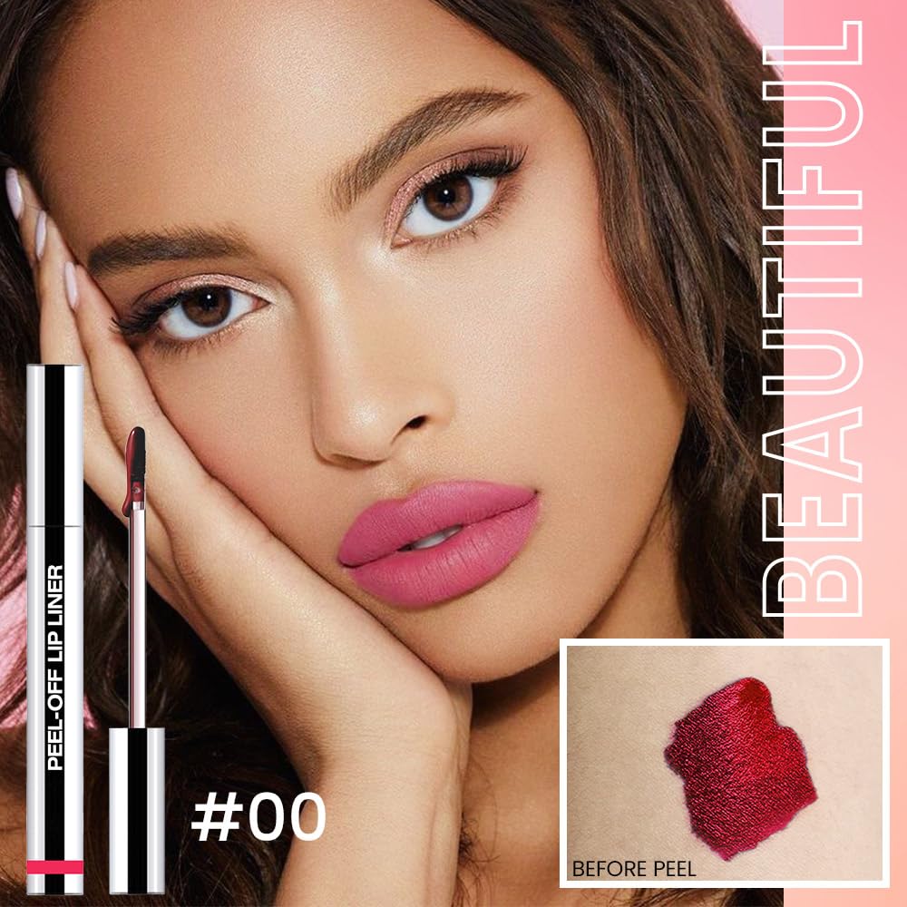 Matte Liquid Lip Stain Peel Off Lip liner Tattoo, Delicate Pink Matte Peel Off Lip Stain, Long Lasting Waterproof Lipstick Lip Gloss Stain, Transfer-proof for All Skin Types 0.12 fl oz 00#