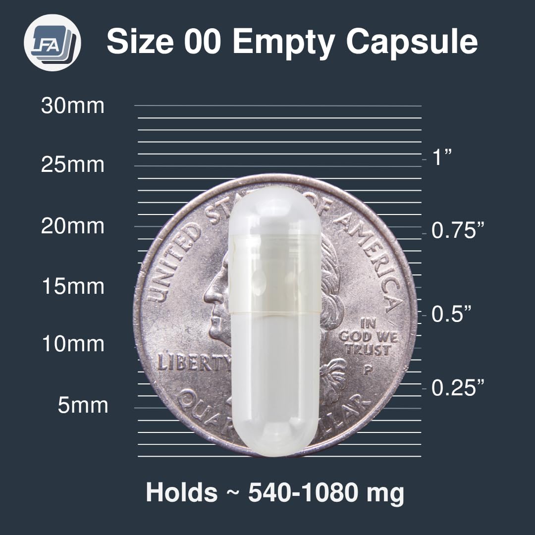 Size 00 Empty Capsules - Clear Gelatin - 1000 Count Jar - Fits Capsule Machine Filling Tray - Joined Beef Gel Caps Easy Snap for DIY Powder Supplement Pills - Certified Halal