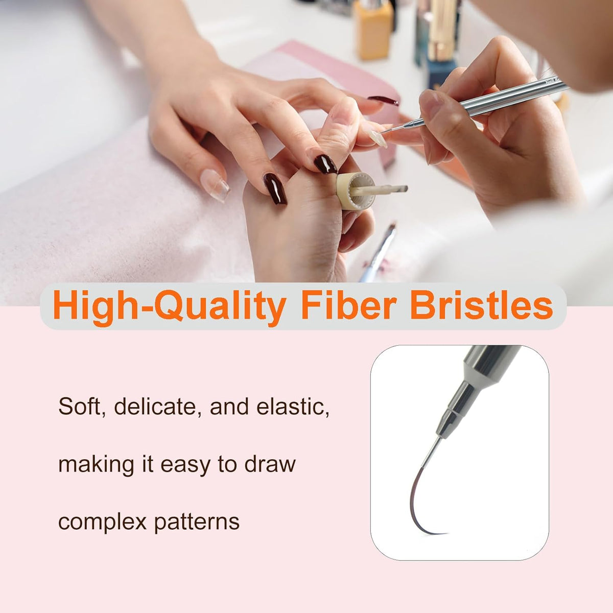 MYR 6Pcs Nail Art Liner Brushes and 2Pcs Nano Nail Files, Metal Nail Art Brushes, Nail Art Pens, Nail Art Tools, suitable for Long Lines, Thin Details, Fine Drawing Sizes 6/9/12/15/18/25mm