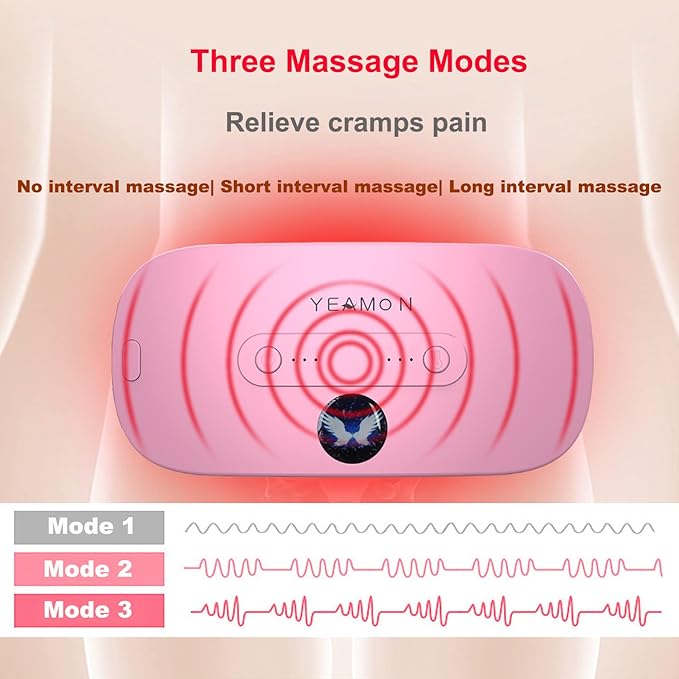 Portable Cordless Heating Pad, Electric Waist Belt Device, Fast Heating Pad with 3 Heat Levels and 3 Massage Modes, Back or Belly Heating Pad, Gifts for Her, Women and Girl