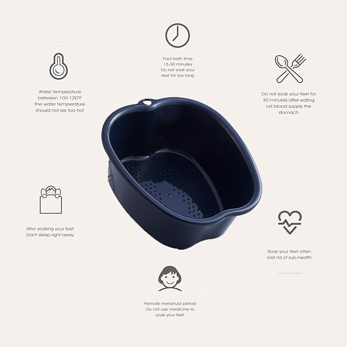 Foot Soaking Bath Basin: Plastic Foot Spa Basin for Soaking Feet - Foot Soaking Tub with Massage Dots - Roomy Foot Soak Bucket for Water Spa and Foot Massage (Black)