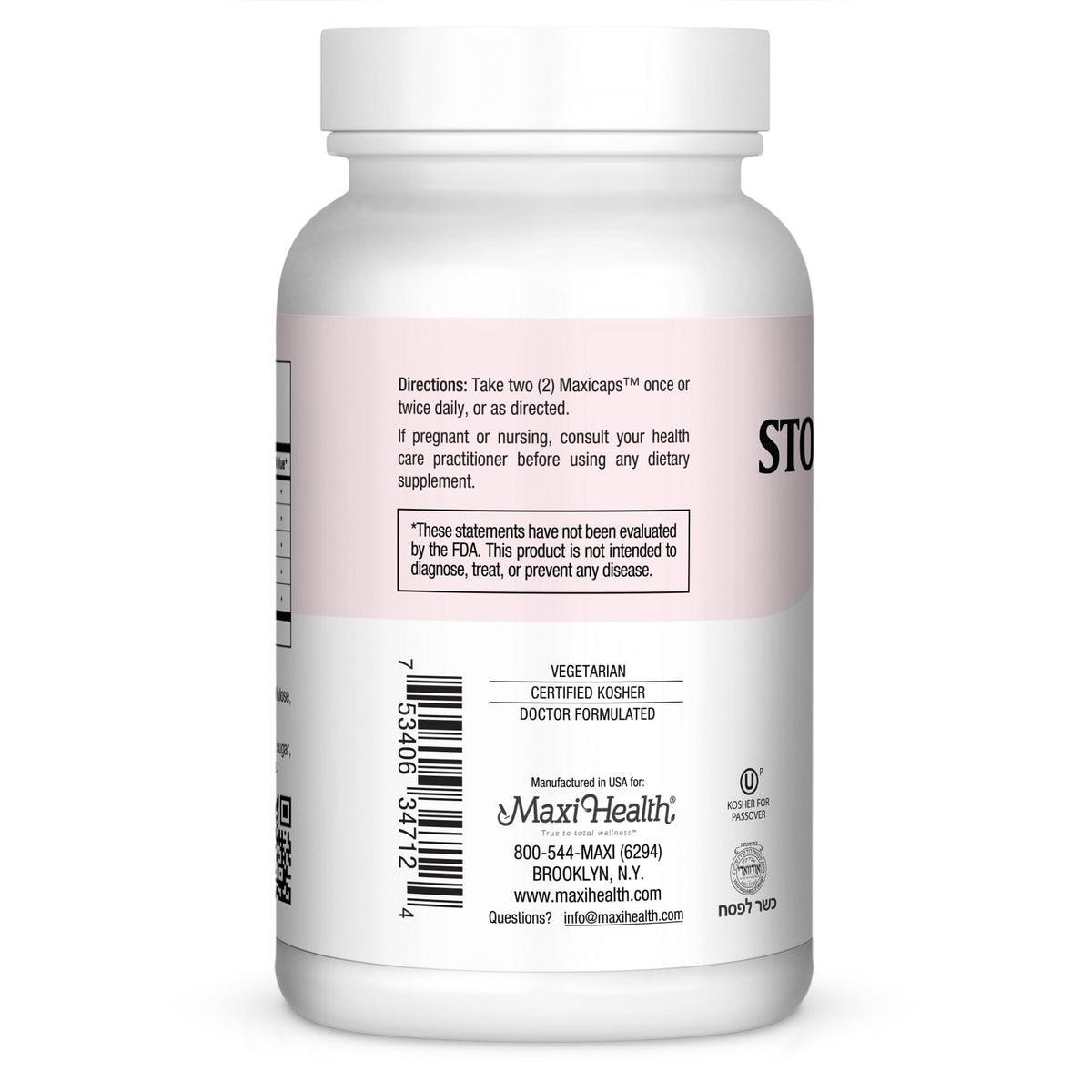 Maxi Health Stomach Soothe – Full Spectrum Acid Soothe Formula for Occasional Digestive Concerns & Stomach Comfort – Made with Slippery Elm Bark Powder – Kosher, 120 Capsules