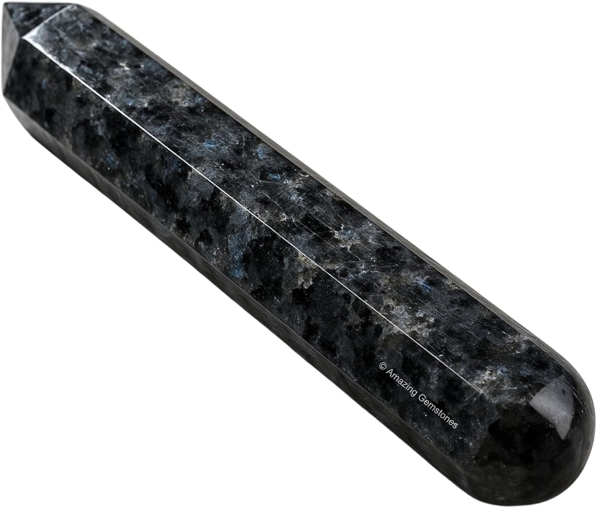 Amazing Gemstone Larvikite Crystal Wand Massage Stick - Pelvic Wand Gua Sha for Adults - Crystals and Healing Stones Massage Wands for Adults Gifts (Pointed)