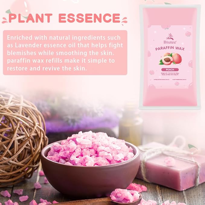 Biutee Paraffin Wax Refills 6 Pack 0.44 Pound per pack Peach Scented Paraffin Wax Paraffin Blocks Moisturizing for Hand and Feet Low Melt Paraffin Wax(Peach)