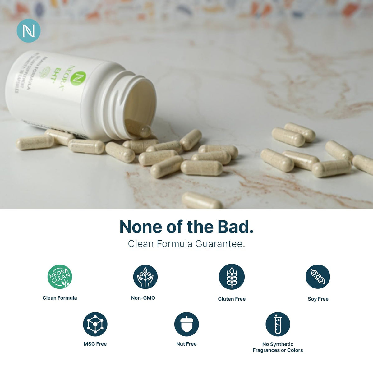 NEORA EHT - Brain Formula with EHT Extract, B6, B12, D, Alpha Lipoic Acid, Huperzine-A for Memory, Focus, Cognitive Health - 30 Capsules