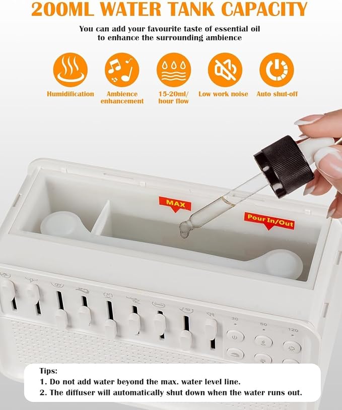 White Noise White Noise Sound System, Bluetooth Wireless Speaker for Travel, Portable Noise Machines for Sleeping with Night Lights and humidifier, Equipped with humidifier Function