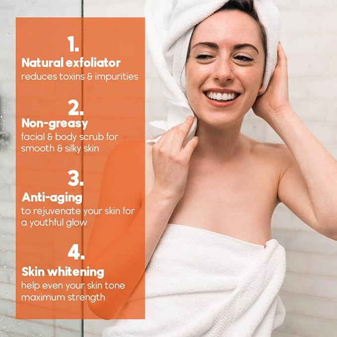 Kojic Acid Body Scrub - With Pure Kojic and Orange Oil | Natural Exfoliating Salt Body & Face Scrub-With Dead Sea Salt | Glycerin Grapeseed/Jojoba Oil- Brightens and Softens Skin 8.8 oz