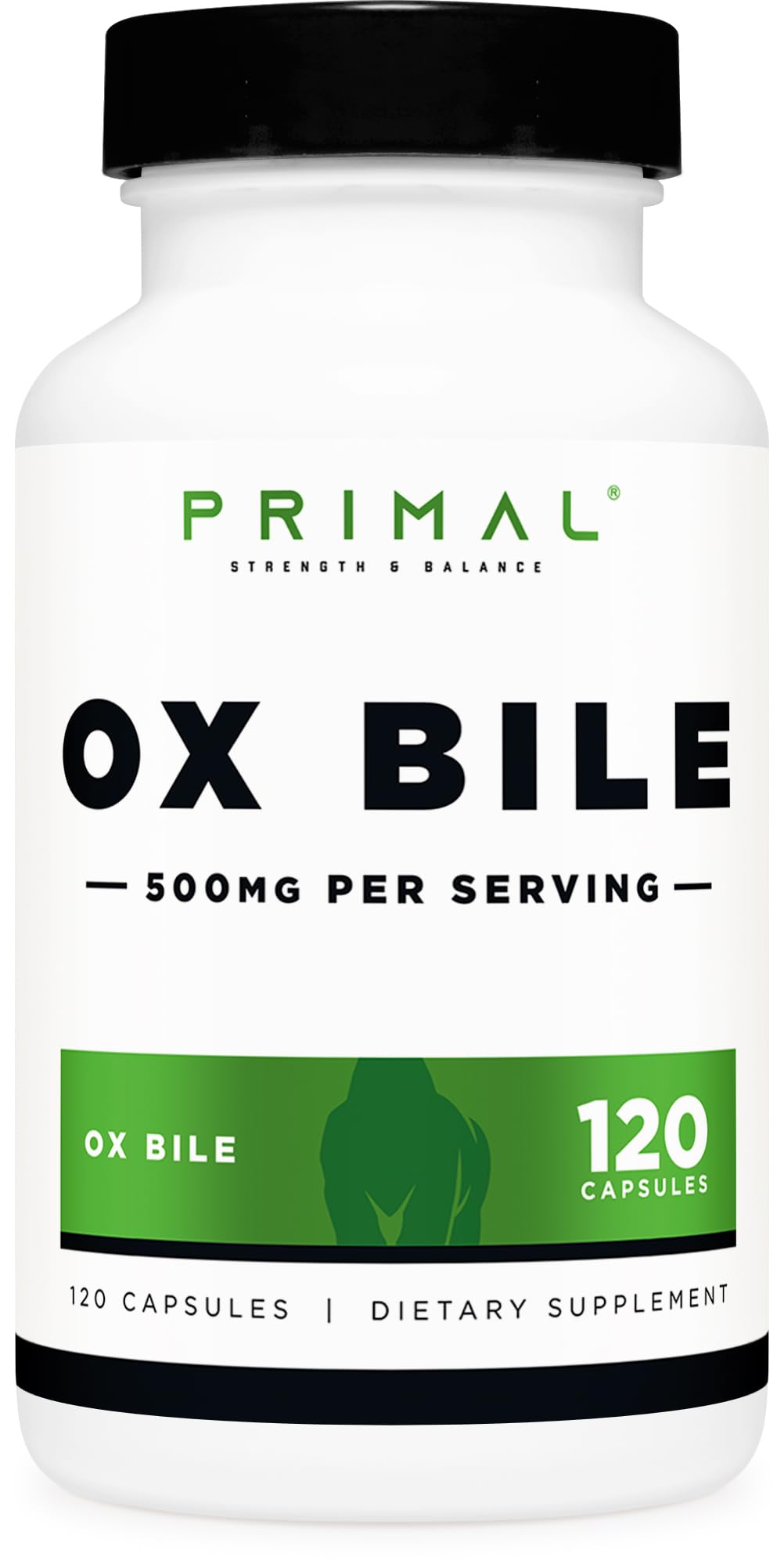 Primal Ox Bile (120 Capsules, 500 MG per Serving) - Gluten-Free, Non-GMO, Third-Party Tested